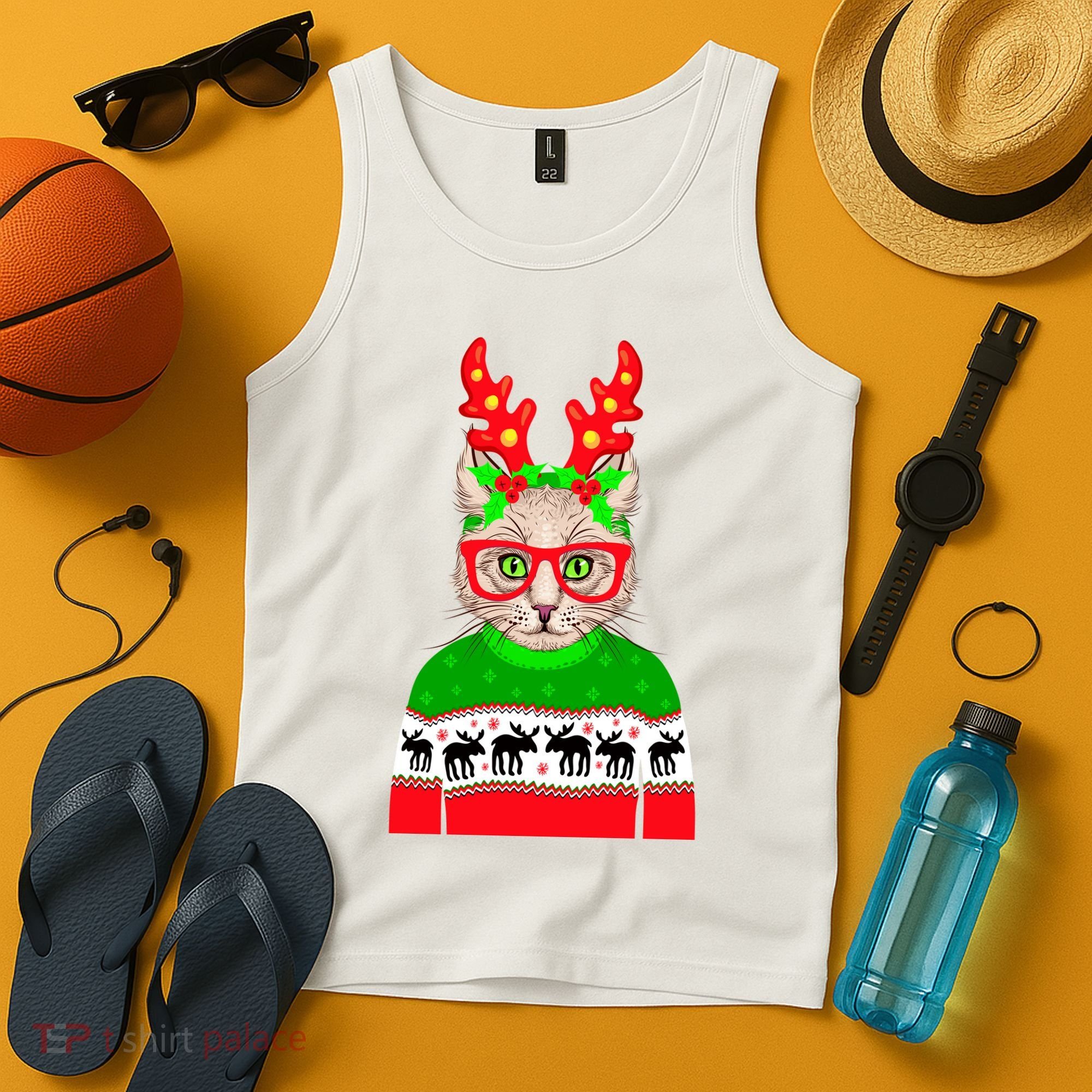 Funny Hipster Christmas Party Cat Tank Top