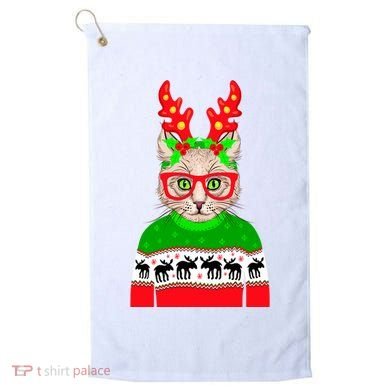 Funny Hipster Christmas Party Cat Golf Towel