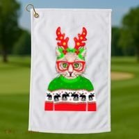 Funny Hipster Christmas Party Cat Golf Towel thumb 1