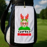 Funny Hipster Christmas Party Cat Golf Towel thumb 2
