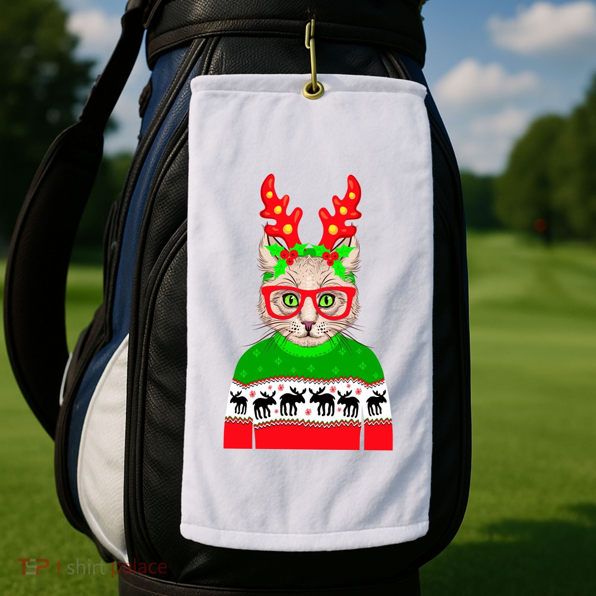Funny Hipster Christmas Party Cat Golf Towel