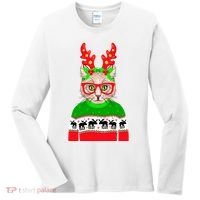 Funny Hipster Christmas Party Cat Women's Long Sleeve Shirt thumb 0