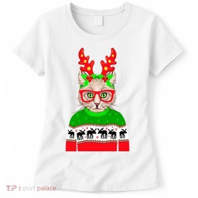 Funny Hipster Christmas Party Cat Women's T-Shirt