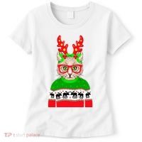 Funny Hipster Christmas Party Cat Women's T-Shirt thumb 0