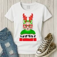 Funny Hipster Christmas Party Cat Women's T-Shirt thumb 3
