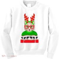 Funny Hipster Christmas Party Cat Kids Sweatshirt thumb 0