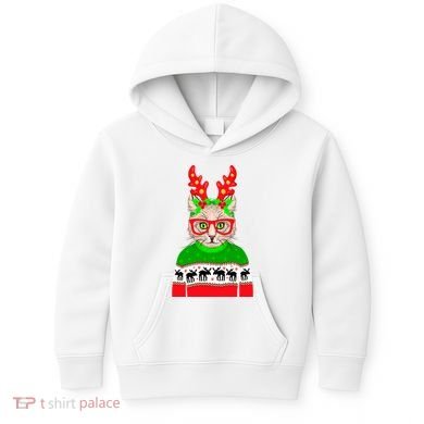 Funny Hipster Christmas Party Cat Kids Hoodie
