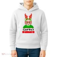 Funny Hipster Christmas Party Cat Kids Hoodie thumb 4