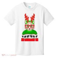 Funny Hipster Christmas Party Cat Kids T-Shirt thumb 0