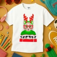 Funny Hipster Christmas Party Cat Kids T-Shirt thumb 3