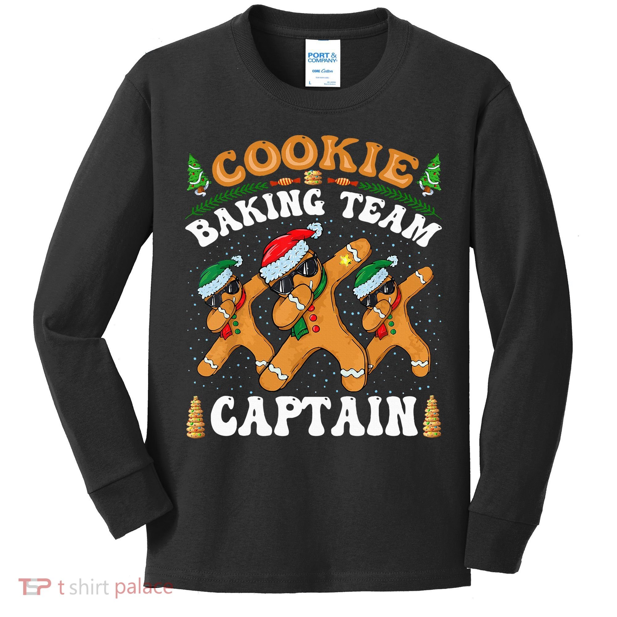 Christmas Cookie Baking Team Captain Gingerbread Apron Kids Long Sleeve Shirt