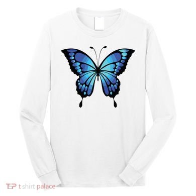 Cute Colorful Blue Butterfly Long Sleeve Shirt