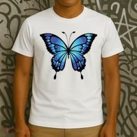 Cute Colorful Blue Butterfly T-Shirt thumb 3