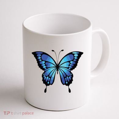 Cute Colorful Blue Butterfly Coffee Mug back