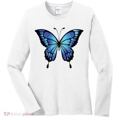 Cute Colorful Blue Butterfly Women's Long Sleeve Shirt