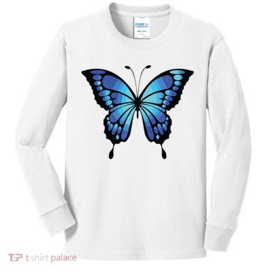 Cute Colorful Blue Butterfly Kids Long Sleeve Shirt