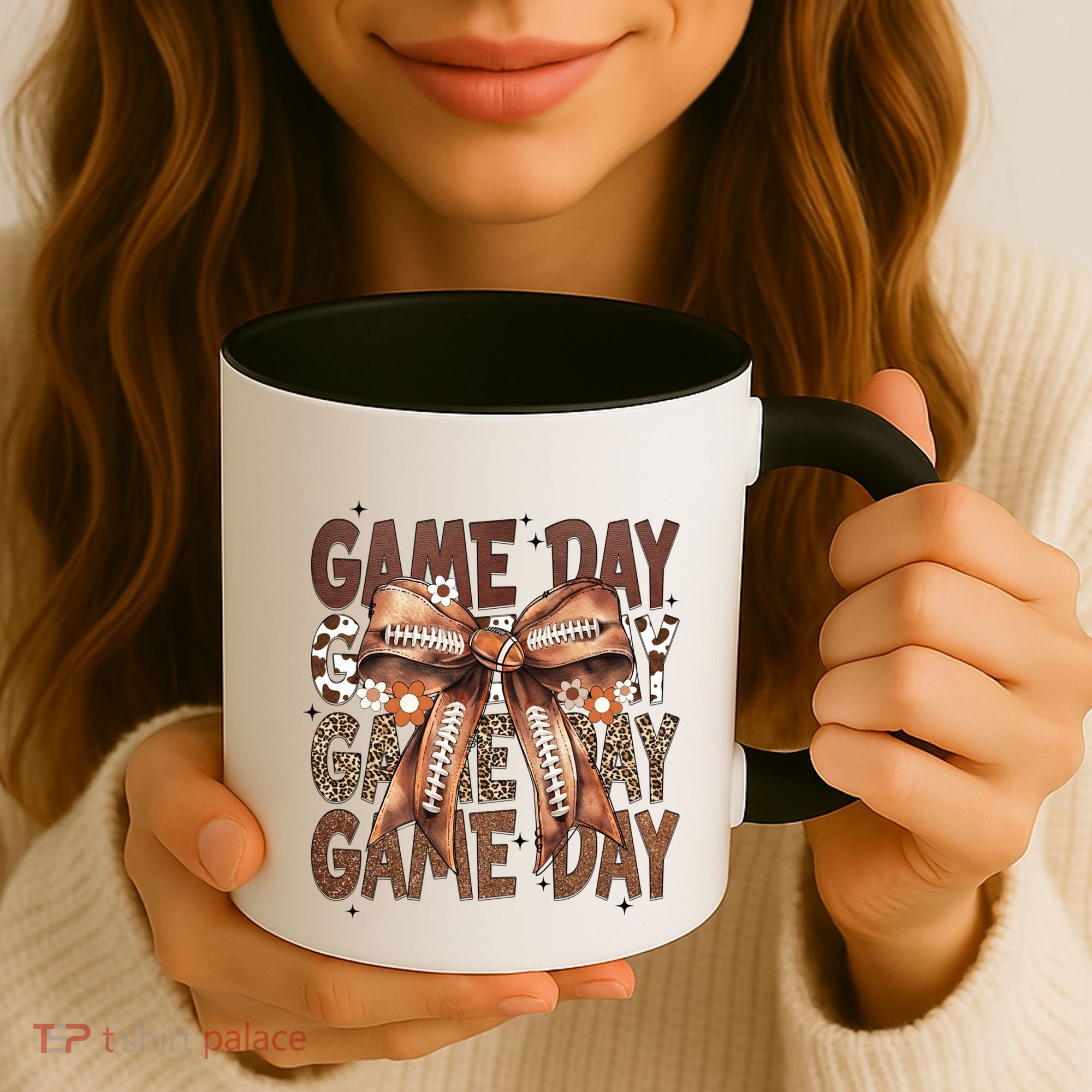 Cute Coquette Bow Football Mom Game Day Gift Coffee Mug