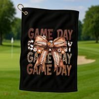 Cute Coquette Bow Football Mom Game Day Gift Golf Towel thumb 1