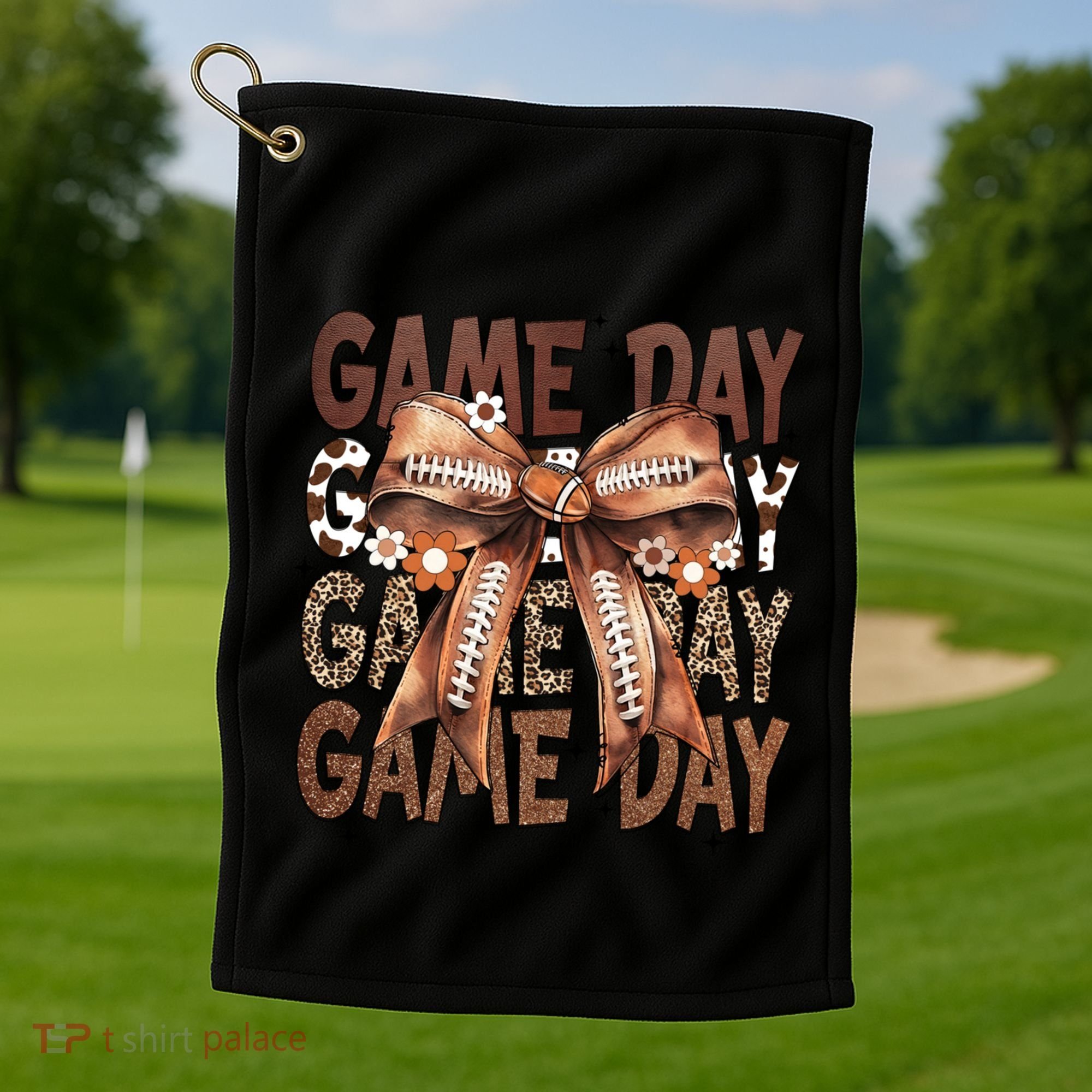 Cute Coquette Bow Football Mom Game Day Gift Golf Towel