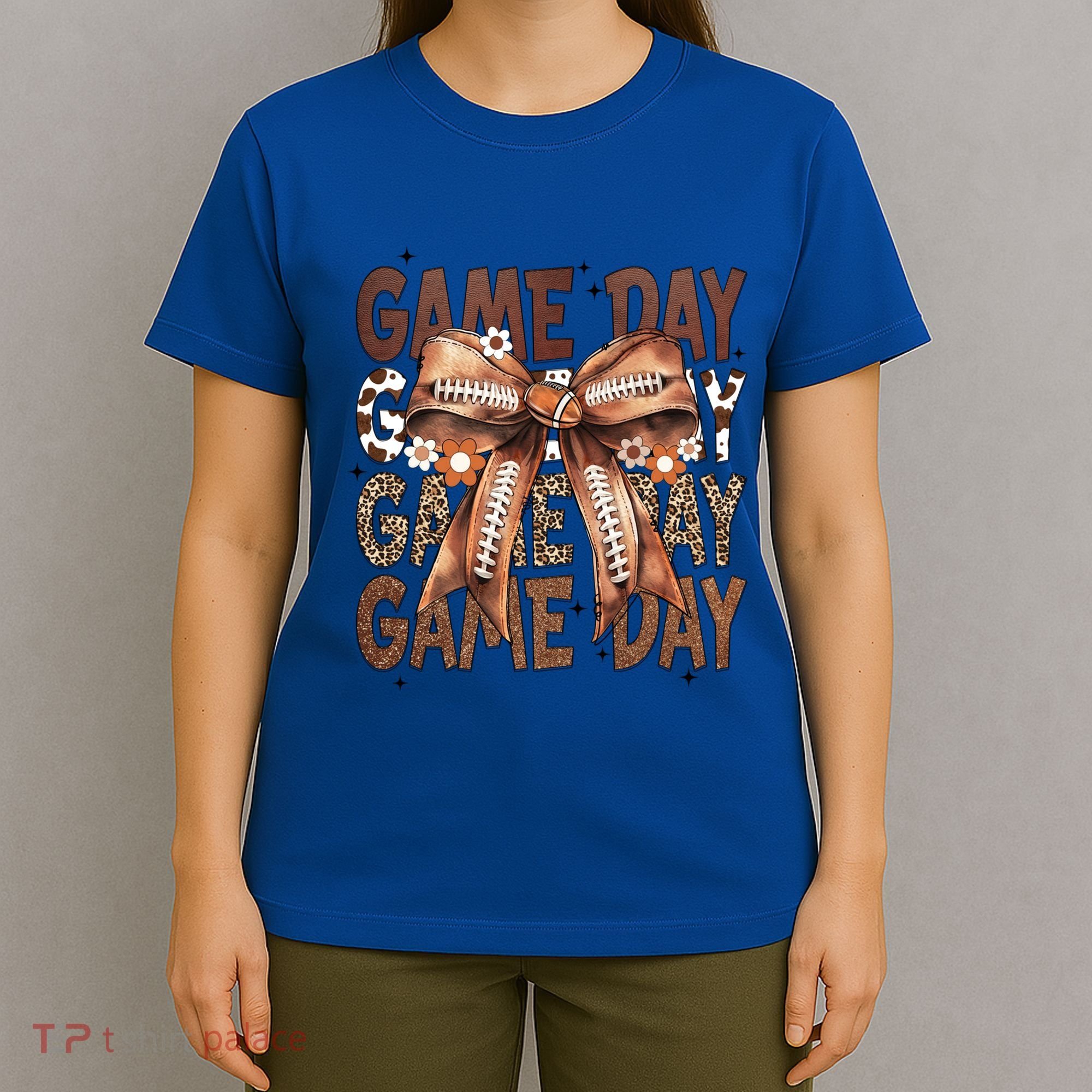 Cute Coquette Bow Football Mom Game Day Gift T-Shirt