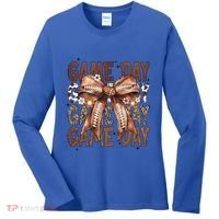 Cute Coquette Bow Football Mom Game Day Gift Women's Long Sleeve Shirt thumb 0