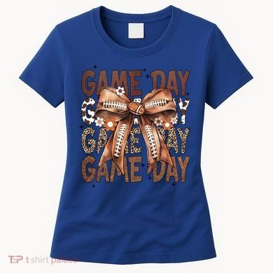 Cute Coquette Bow Football Mom Game Day Gift Women's T-Shirt