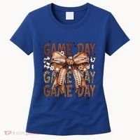 Cute Coquette Bow Football Mom Game Day Gift Women's T-Shirt thumb 0