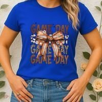 Cute Coquette Bow Football Mom Game Day Gift Women's T-Shirt thumb 2