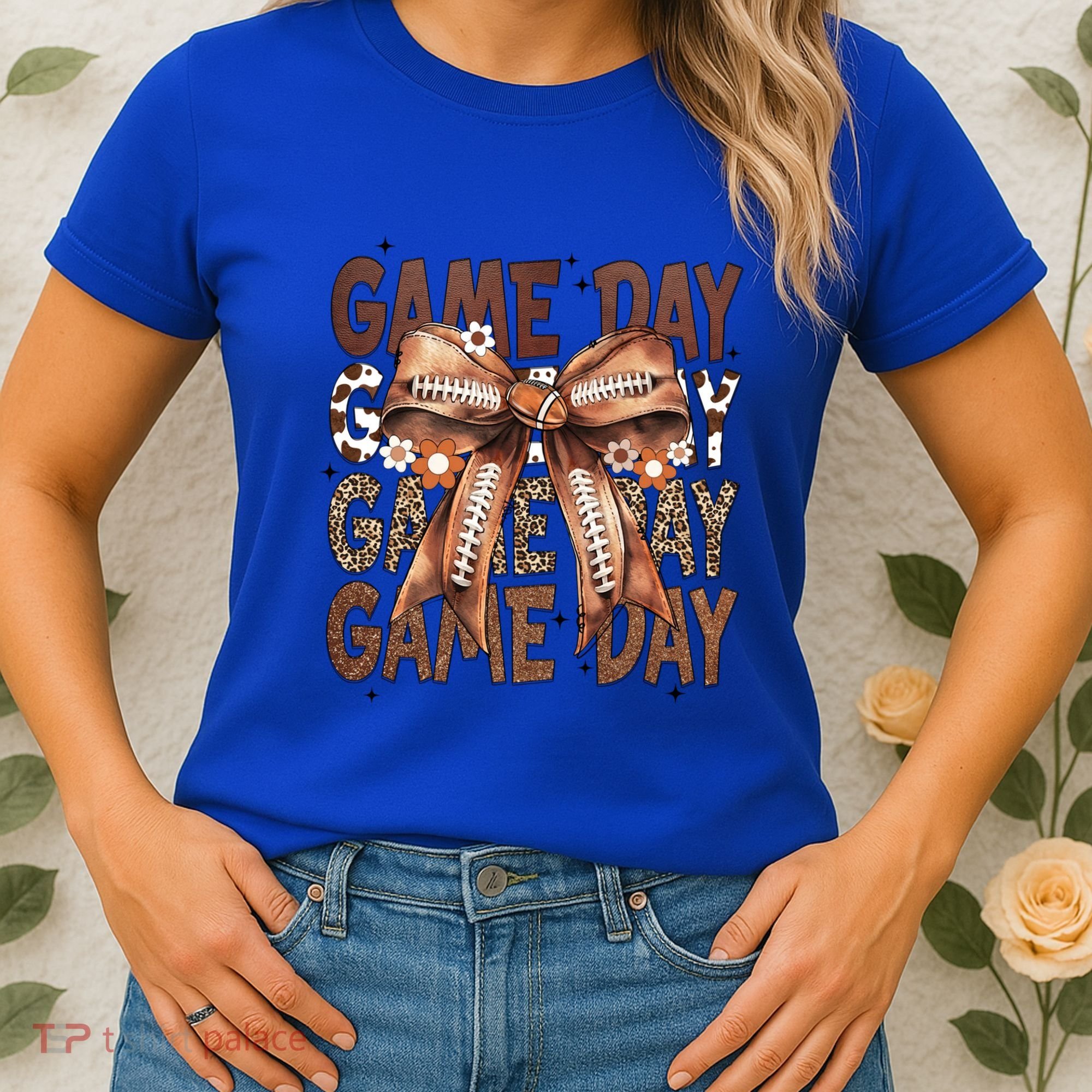 Cute Coquette Bow Football Mom Game Day Gift Women's T-Shirt