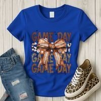 Cute Coquette Bow Football Mom Game Day Gift Women's T-Shirt thumb 3