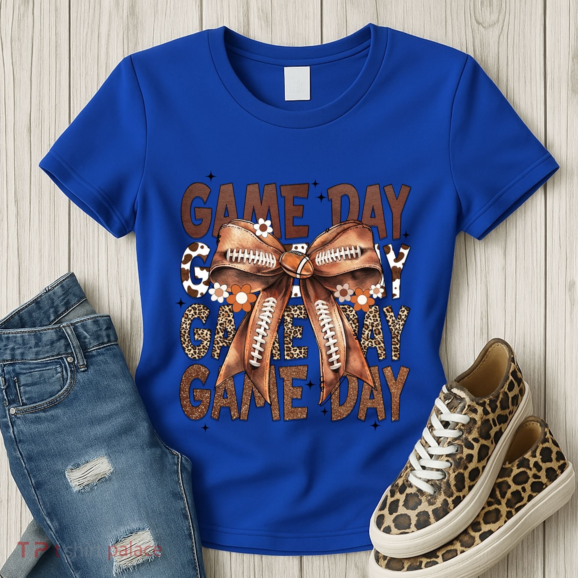 Cute Coquette Bow Football Mom Game Day Gift Women's T-Shirt