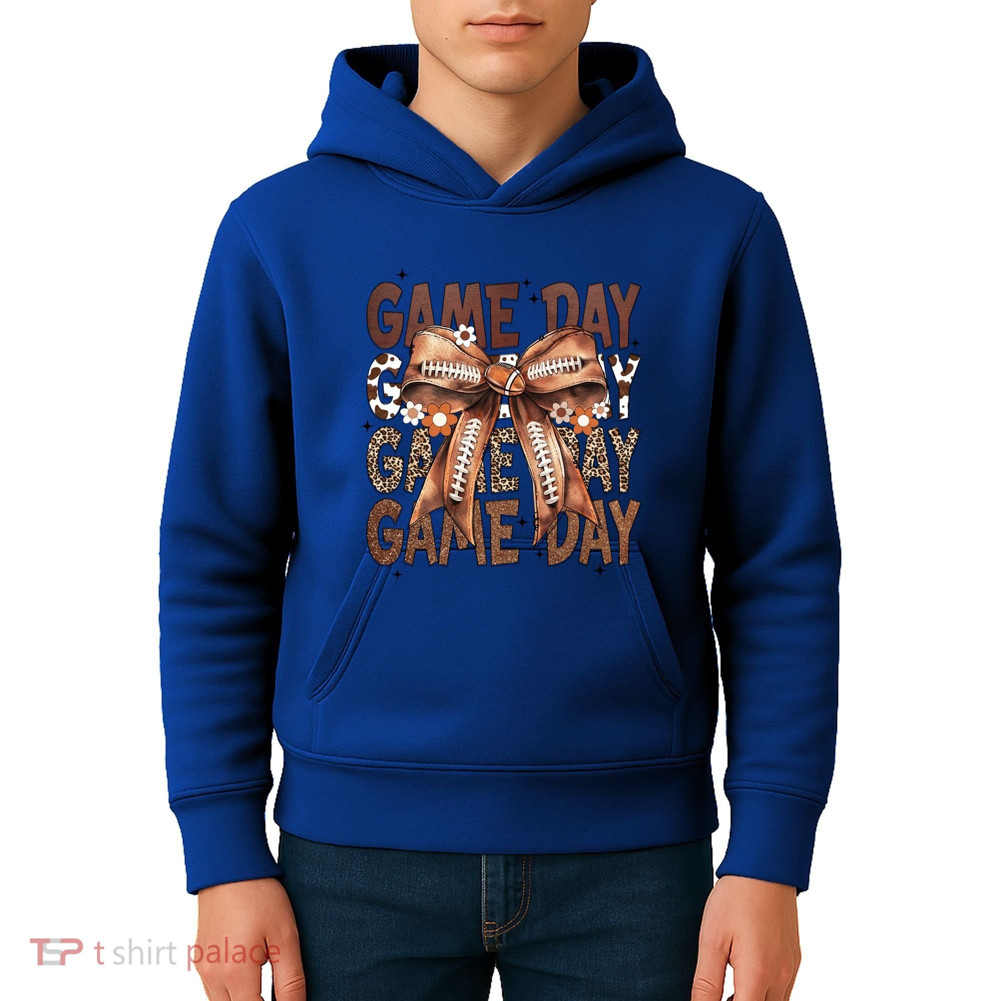 Cute Coquette Bow Football Mom Game Day Gift Kids Hoodie
