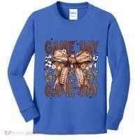 Cute Coquette Bow Football Mom Game Day Gift Kids Long Sleeve Shirt thumb 0