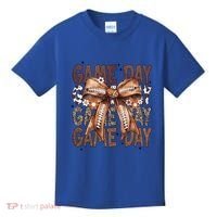 Cute Coquette Bow Football Mom Game Day Gift Kids T-Shirt thumb 0
