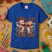 Cute Coquette Bow Football Mom Game Day Gift Kids T-Shirt thumb 3