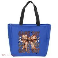 Cute Coquette Bow Football Mom Game Day Gift Tote Bag thumb 0