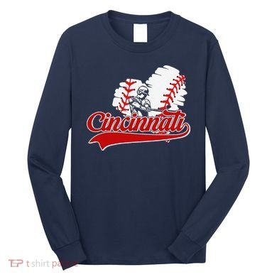 Cincinnati Cities Baseball Heart Baseball Fans Long Sleeve Shirt