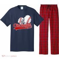 Cincinnati Cities Baseball Heart Baseball Fans Pajama Set thumb 0