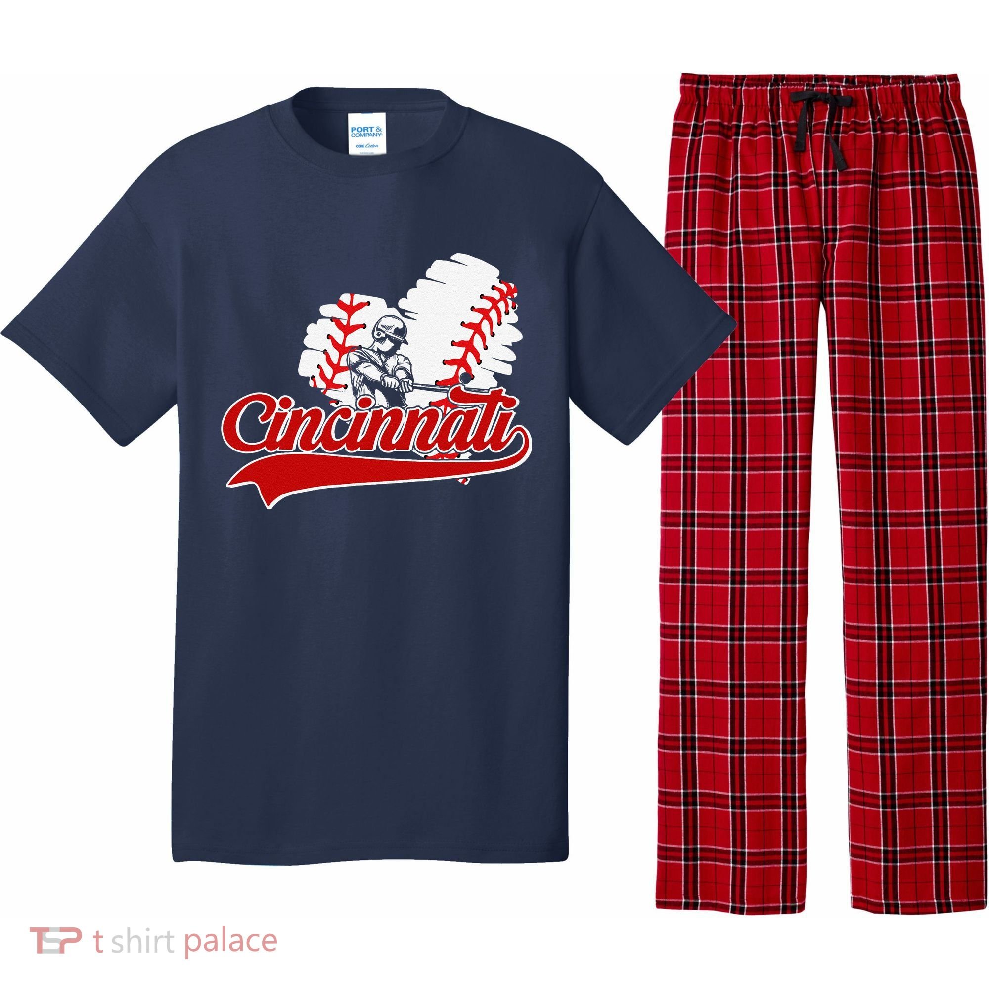 Cincinnati Cities Baseball Heart Baseball Fans Pajama Set