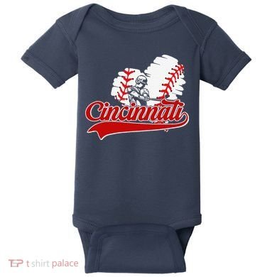 Cincinnati Cities Baseball Heart Baseball Fans Baby Bodysuit