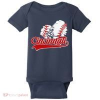 Cincinnati Cities Baseball Heart Baseball Fans Baby Bodysuit thumb 0