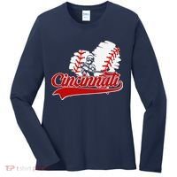 Cincinnati Cities Baseball Heart Baseball Fans Women's Long Sleeve Shirt thumb 0