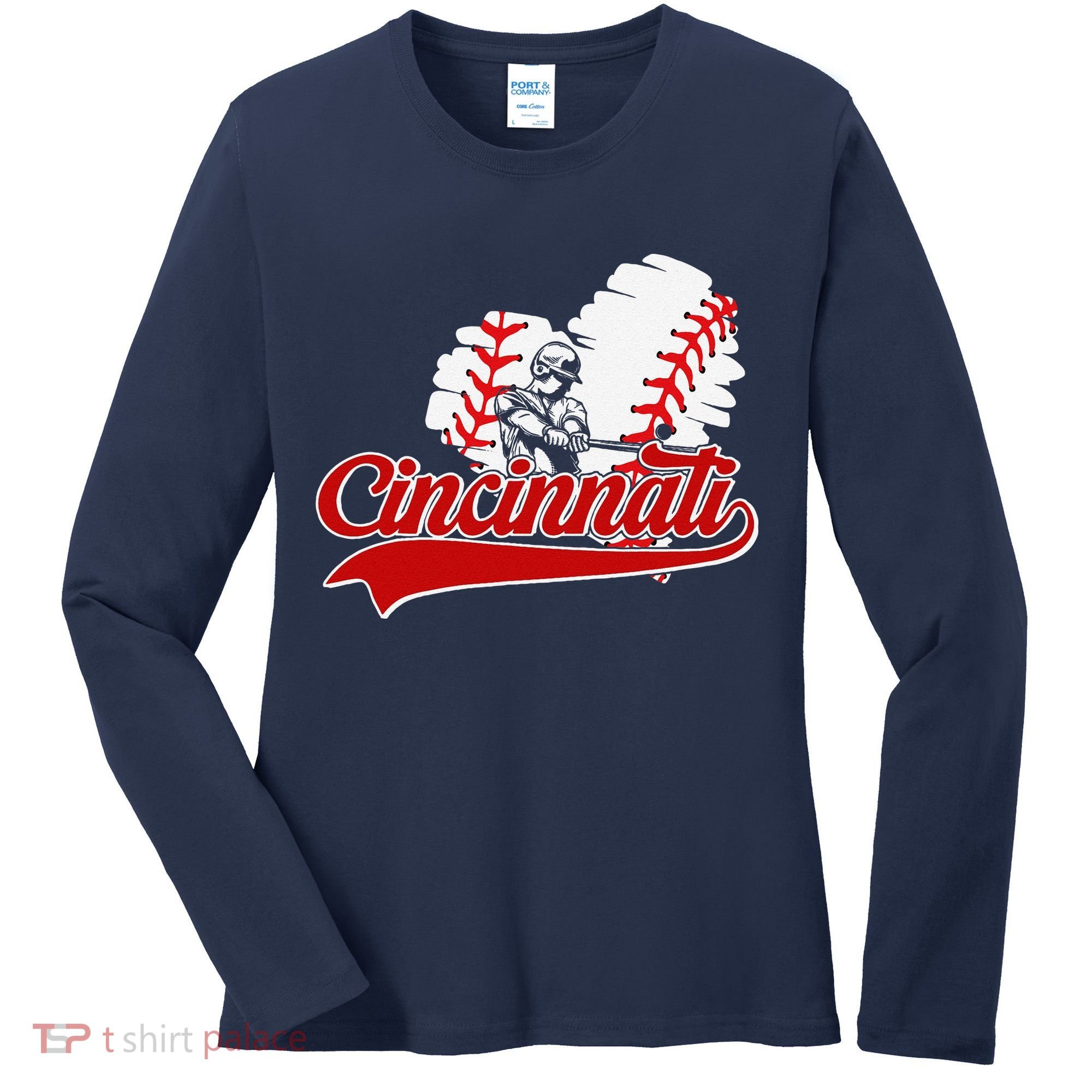 Cincinnati Cities Baseball Heart Baseball Fans Women's Long Sleeve Shirt