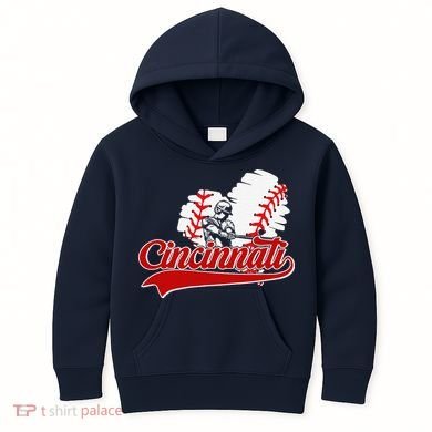 Cincinnati Cities Baseball Heart Baseball Fans Kids Hoodie