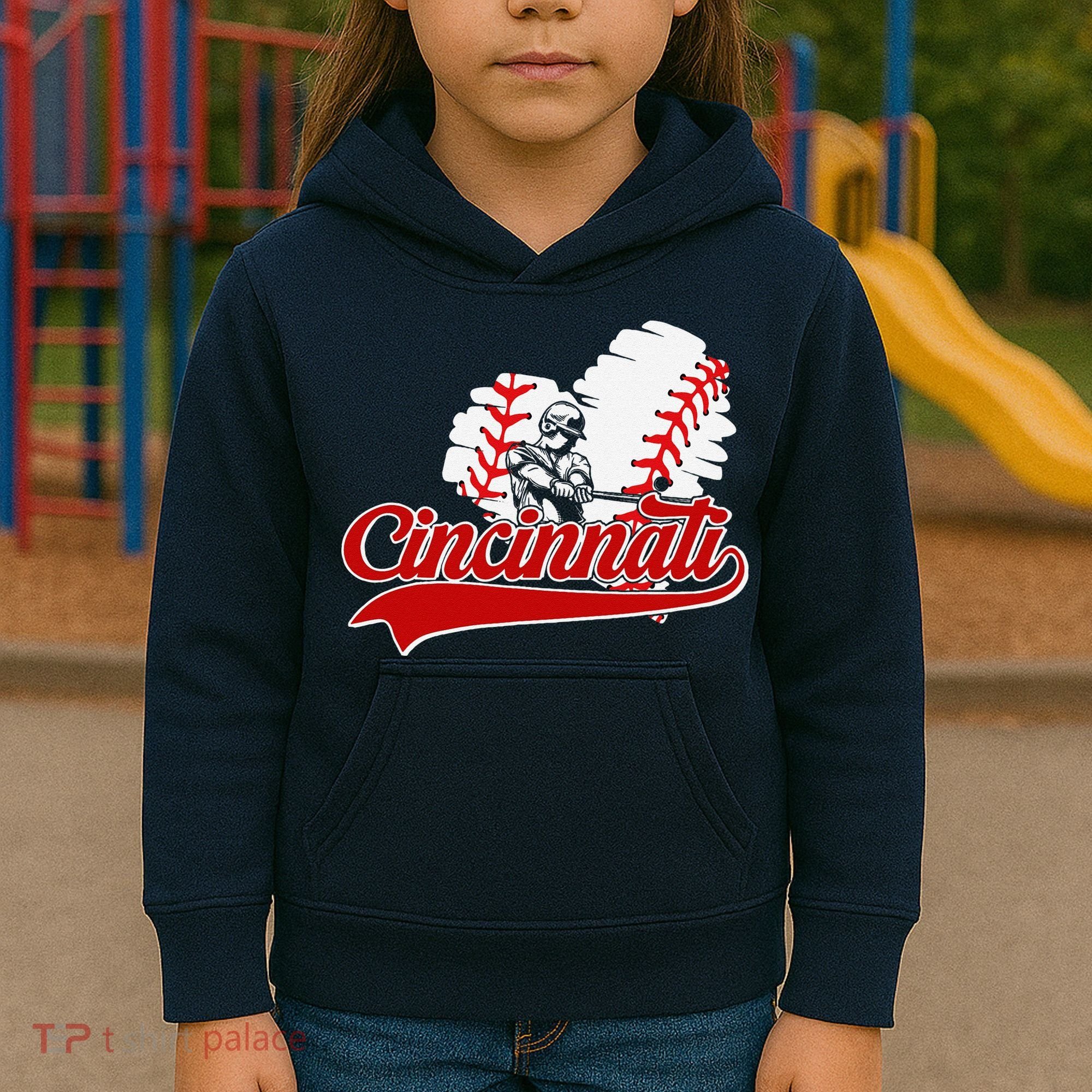 Cincinnati Cities Baseball Heart Baseball Fans Kids Hoodie