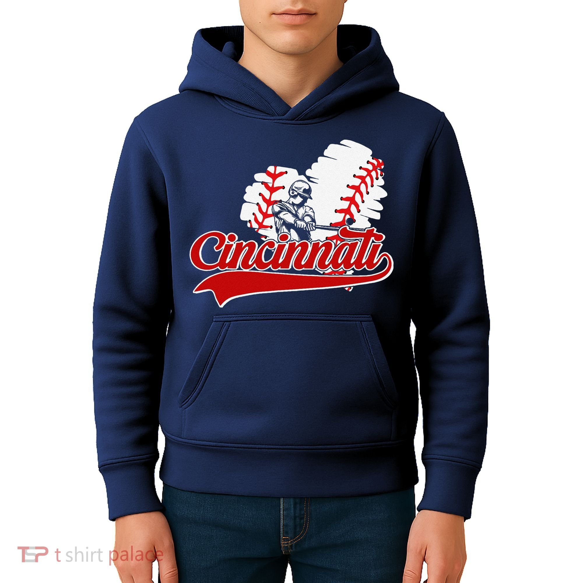 Cincinnati Cities Baseball Heart Baseball Fans Kids Hoodie