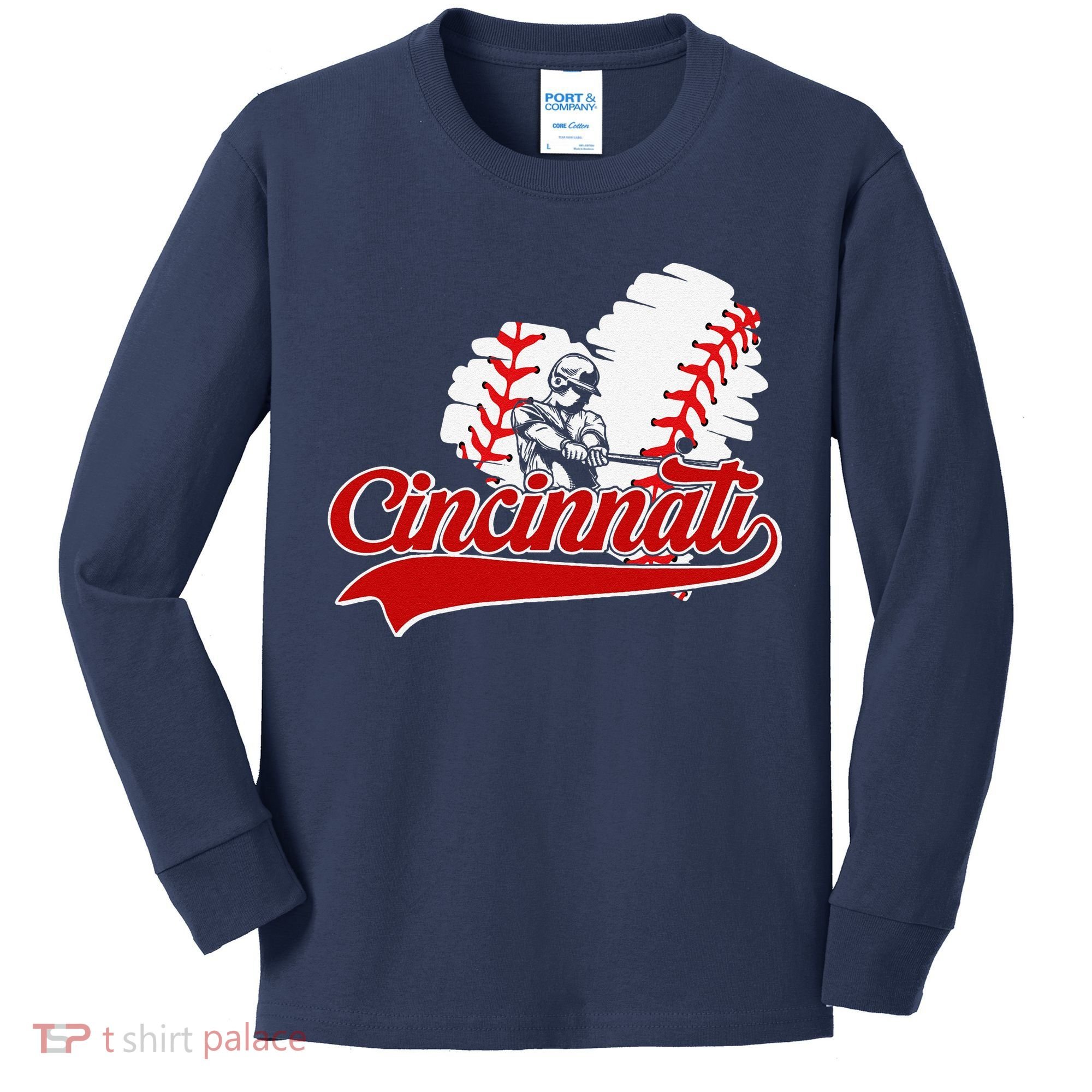 Cincinnati Cities Baseball Heart Baseball Fans Kids Long Sleeve Shirt