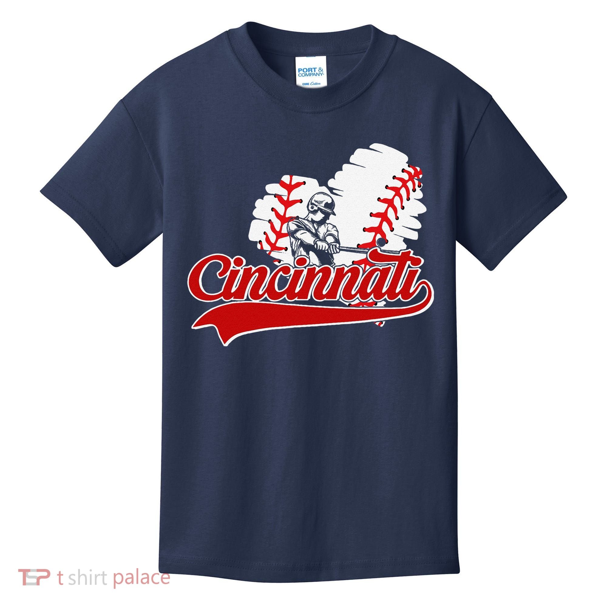 Cincinnati Cities Baseball Heart Baseball Fans Kids T-Shirt