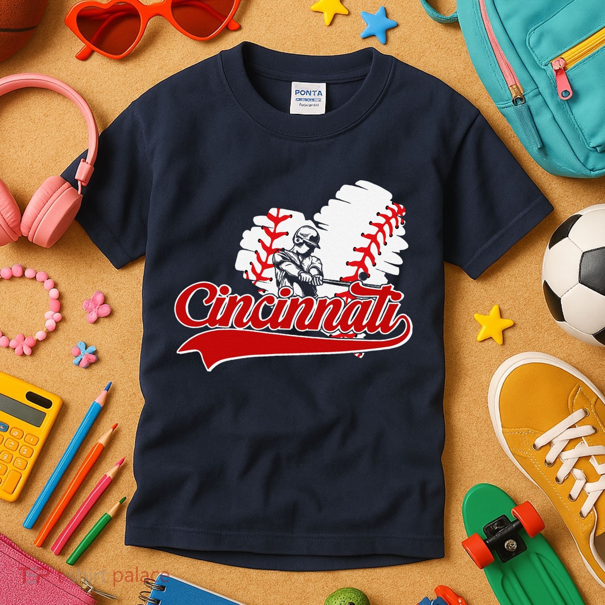 Cincinnati Cities Baseball Heart Baseball Fans Kids T-Shirt