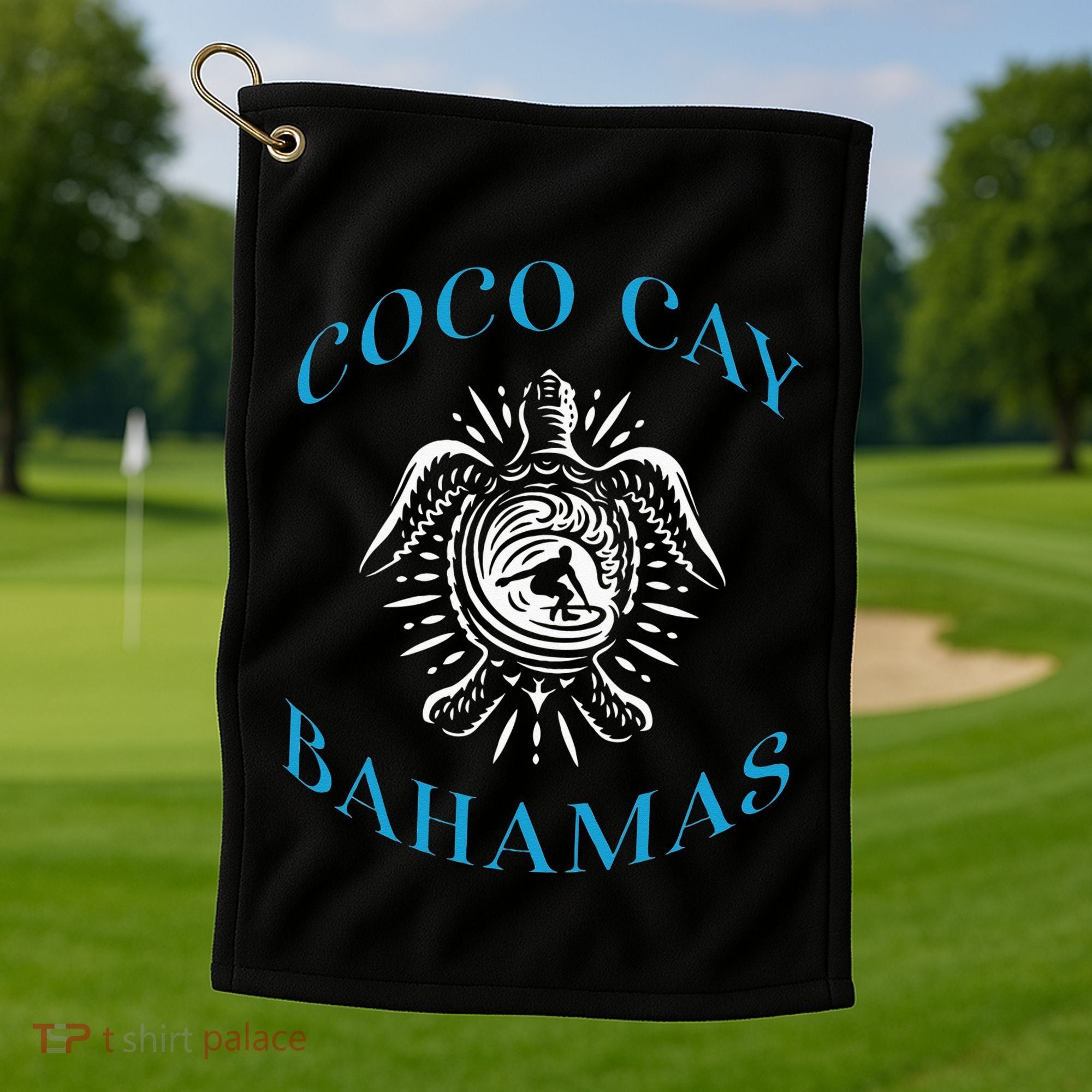 Coco Cay Bahamas Sea Turtle Surfing Vacation Souvenir Golf Towel